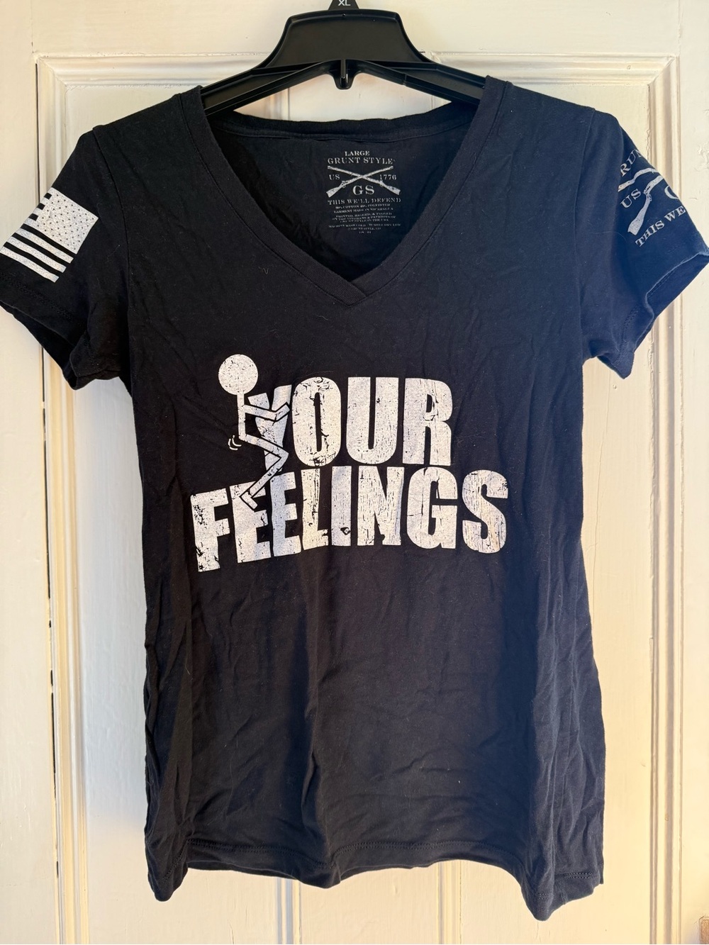 Grunt Style Women's Black V-Neck 'Your Feelings' Graphic Tee